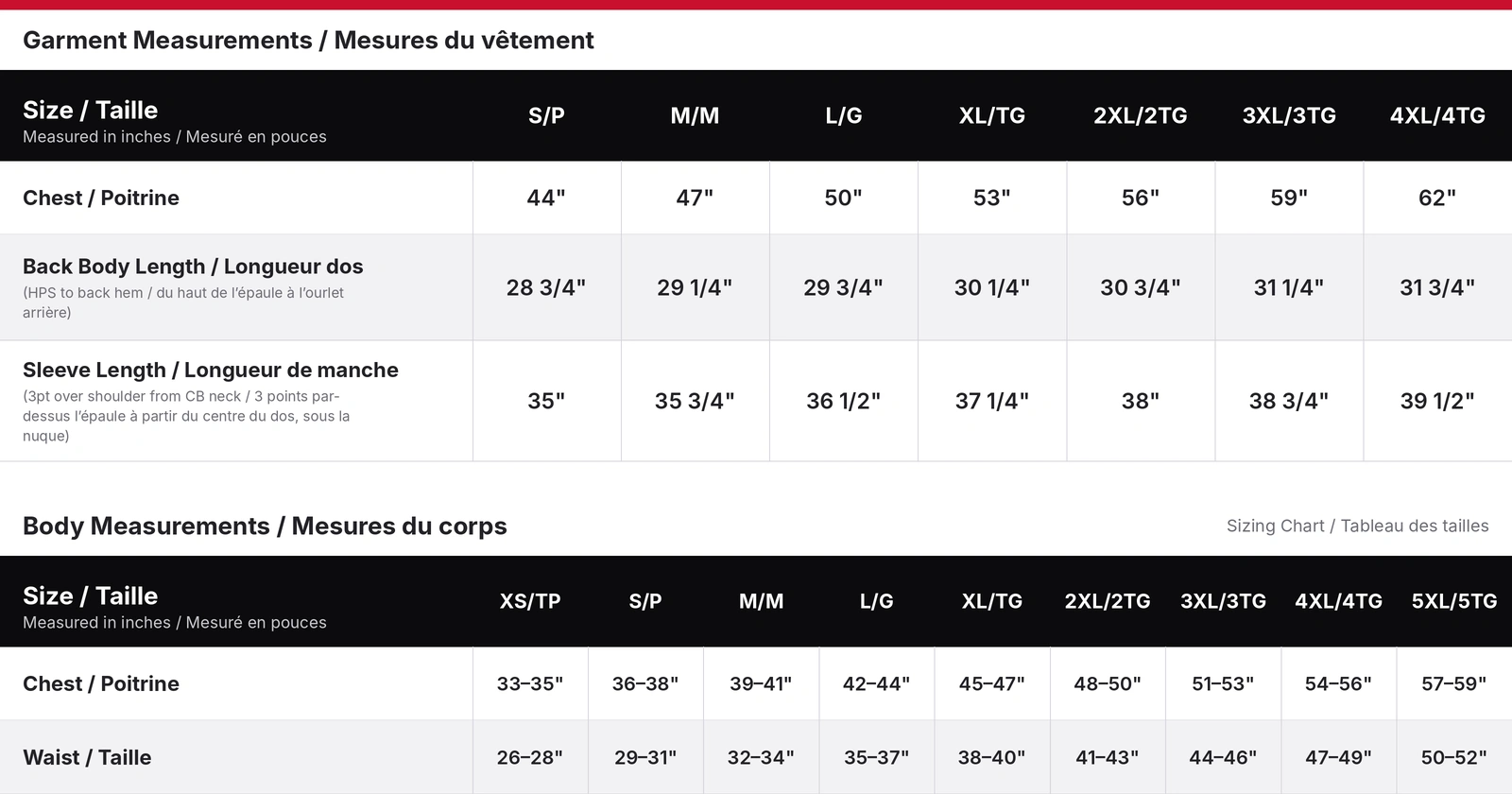 Adult Pullover Hooded Sweatshirt size chart