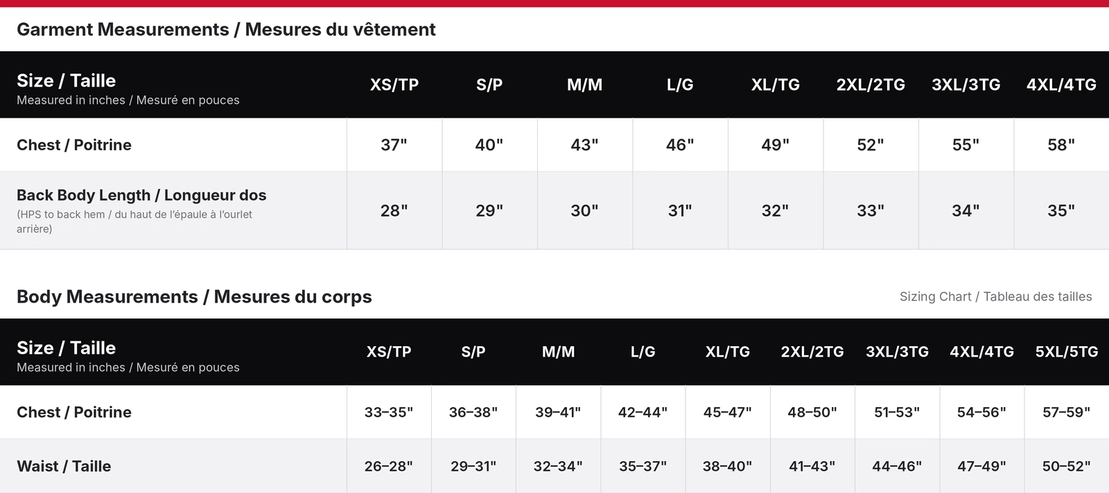Adult Pullover Hooded Sweatshirt size chart