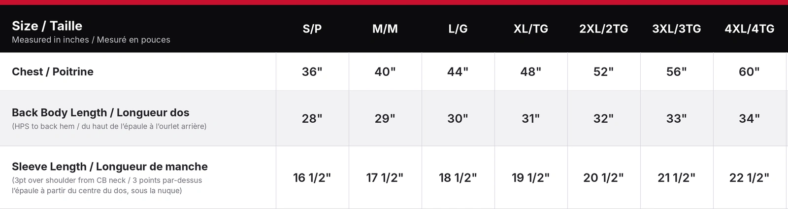Adult Pullover Hooded Sweatshirt size chart