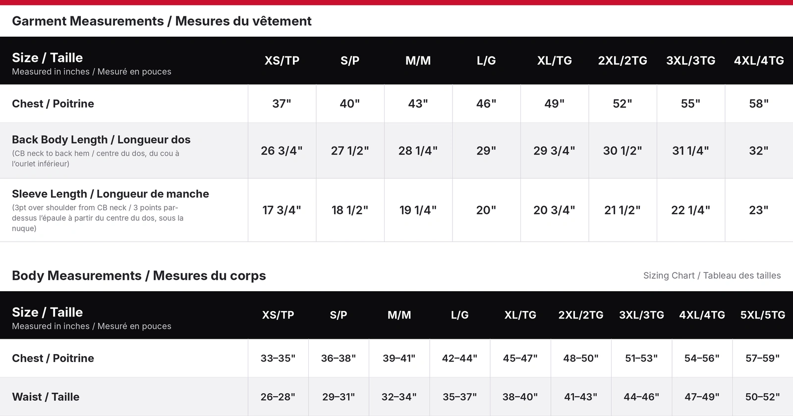 Adult Pullover Hooded Sweatshirt size chart